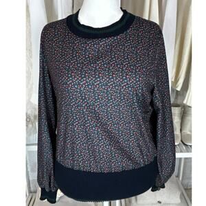 Jack + Avery Women's Size L Dark Green & Navy Lightweight Floral Pullover #0609